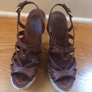 Miu Miu Brown Leather Espadrille Wedges